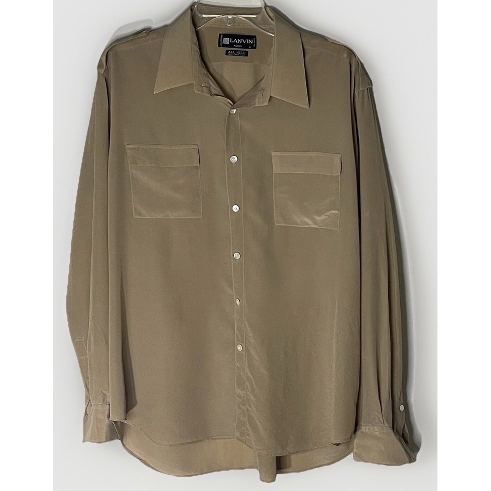 Lanvin Paris Womens XL Beige 100%‎ Silk Button Blouse Long Sleeve Vintage